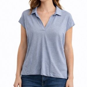 Calypso St. Barth Womens Blue Linen Lyocell Blend V Neck Top Size Large Metallic